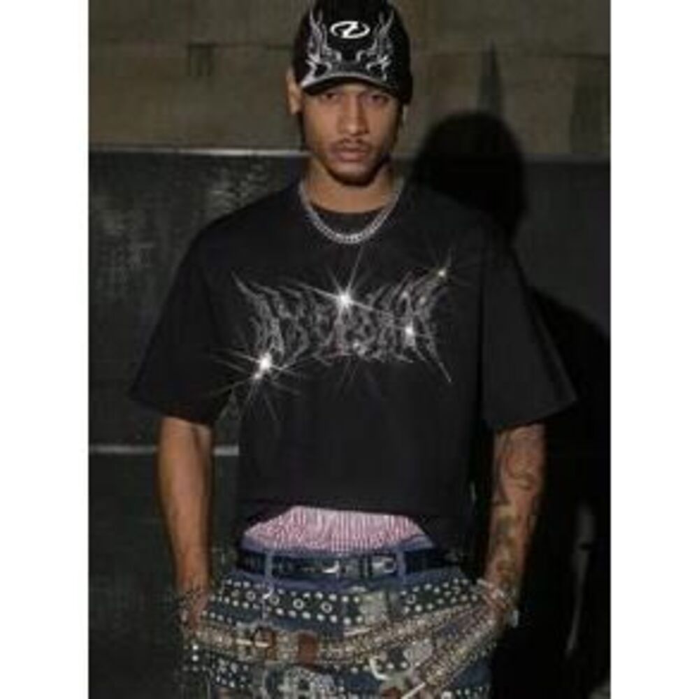 AXEPEAK Men's Summer Rhinestone crop tee